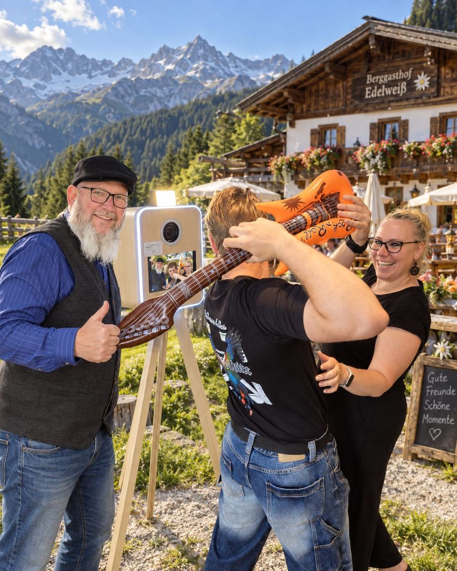 Gäste versammeln sich um die Fotobox